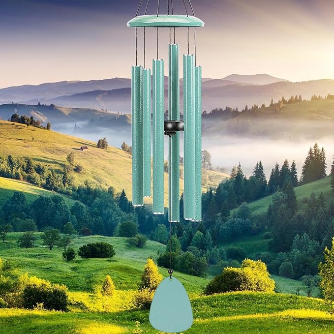 Wind-Chimes-Outdoor-Deep-Tone, Large Soothing Melodic Tones Windchimes, Wind Chimes for Outside, Memorial Wind Chime Best Gift for Mom Women Grandma Neighbors(32" Cyan Coated Aluminum)
