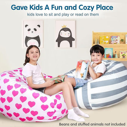 Lukeight Stuffed Animal Storage Bean Bag Chair Cover for Kids, Zipper Beanbag Chair Cover for Organizing Toddler & Kids' Rooms Plush Toys (Heart Velvet, X-Large)