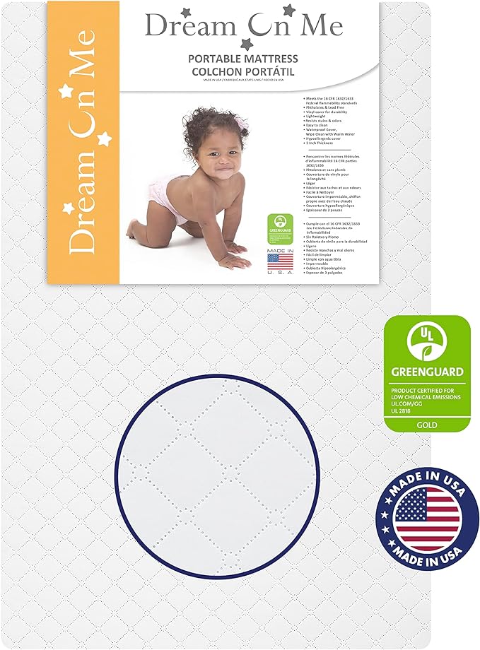 Aden 4-in-1 Convertible Mini Crib in Grey, Greenguard Gold Certified & Sunset 3” Extra Firm Fiber Crib Mattress, Greenguard Gold Certified, Waterproof Vinyl Cover, Baby Mattresses