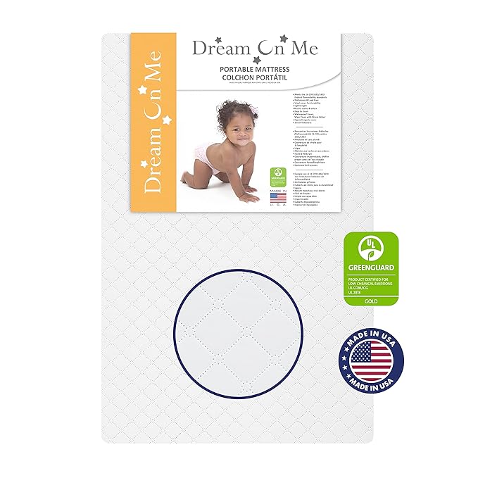 3-in-1 Folding Portable Crib and 3” Extra Firm Fiber Crib Mattress Bundle, Natural and Greenguard Gold Certified