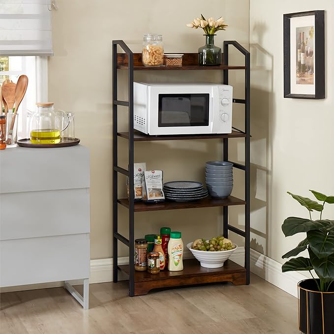 Vagusicc 4 Tier Bookshelf with 2 Storage Baskets, Tall Bookcase Shelf Storage Organizer Wood Book Shelf, Modern Shelf Rack Shelves with Steel Frame, Multipurpose Bookshelf for Bedroom Living Room