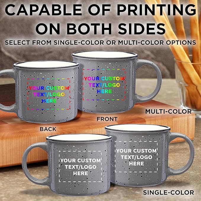 DISCOUNT PROMOS Custom Ceramic Campfire Coffee Mugs 13 oz. Set of 50, Personalized Bulk Pack - Perfect for Tea, Espresso, Cappuccino, Hot Cocoa - Grey