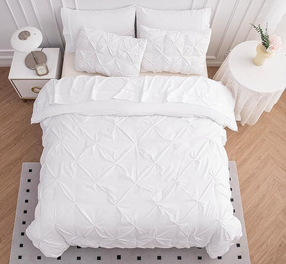 LANE LINEN California King Comforter Set, 7 Piece Cal King Bed in a Bag, Pintuck Cal King Bedding Set, Soft Cali King Bed Set, Cal King Bedding Comforter Sets with Sheets, Pillowcases & Shams - White