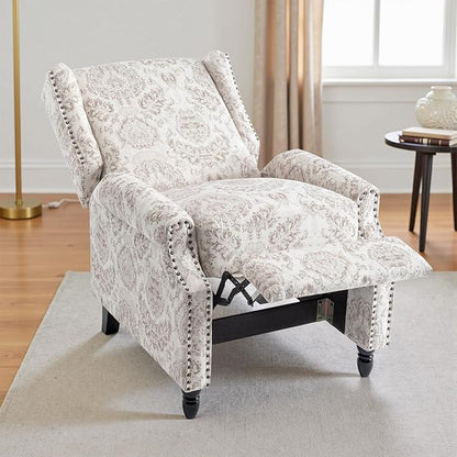 UIXE Recliner Chairs Set of 2, Fabric Upholstered Armchair Pushback Accent Chair for Living Room, Floral Rivet Trim Club Chair Home Theater Single Sofa Bedroom Side Reading Seat - Beige Pattern