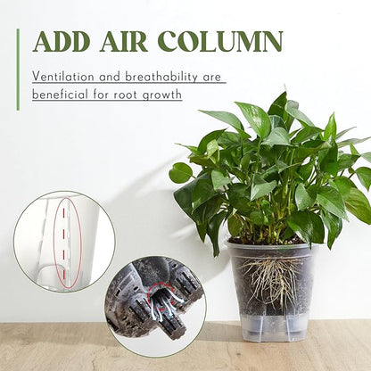 Self Watering Pots for Indoor Plants with Deep Reservoir and High Drainage Holes for Outdoor Plants and Flowers, Bare Root Planter(4.72''/5.91''/7.09''/8.27'',Clear,4 Pcs)
