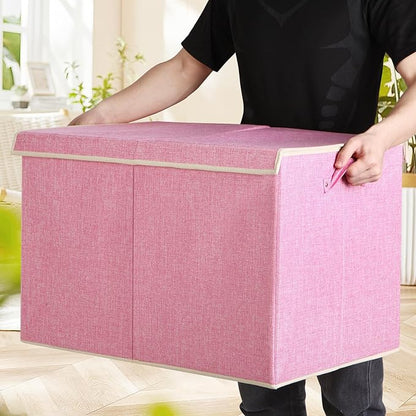 popoly 122L Large Toy Box Chest with Lid, Foldable Toy Storage Organizer Bin Boxes with Removable Divider for Kids, Boys, Girls, Nursery, Playroom, 26"x17" x17"(Linen Pink)