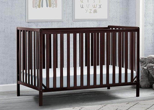 Delta Children Heartland 4-in-1 Convertible Crib, Dark Chocolate + Delta Children Twinkle Galaxy Dual Sided Recycled Fiber Core Crib and Toddler Mattress (Bundle)
