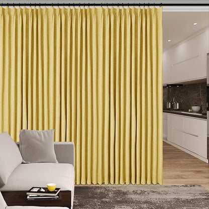 100% Blackout Linen Textured Drapes for Bedroom Pinch Pleated Curtains for Track System Portable Drapery for Sliding Glass Door/Storage/Space Room Divider, 70" Wx84 L, 1 PC, Yellow