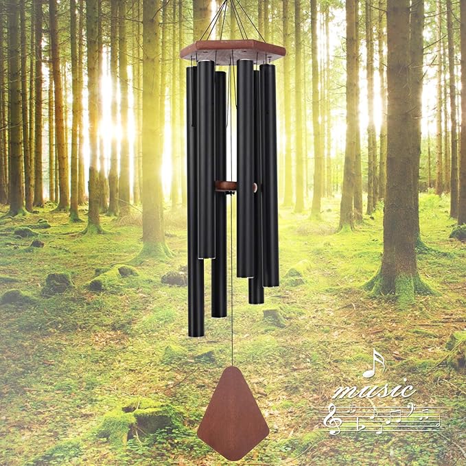 Wind Chimes for Outside Large Deep Tone, 44 Inch Black Memorial Windchimes, Outdoor Wind Chimes Gifts for Housewarming, Mother's Day, Christmas, Patio Garden Yard Decoration