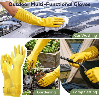FMP Brands 3/6/12/60 Pairs 15 Inch Extra Long Rubber Dishwashing Gloves - Non-Slip for Cleaning, Kitchen, Bathroom, Gardening