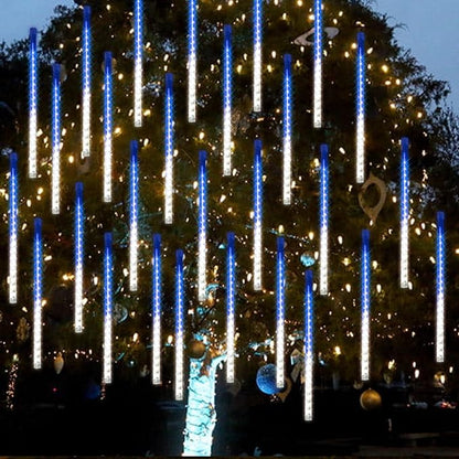Dazzle Bright 288 LED Christmas Light, 11.8 Inch Meteor Shower Rain Lights with 8 Tubes，Waterproof Plug in Falling Rain Lights Christmas Decorations for Xmas Bushes Tree Yard Party, Blue and White