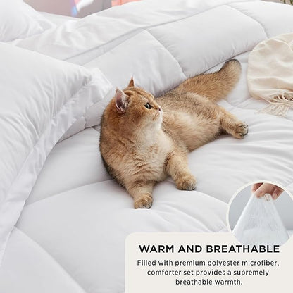 Bedsure White Queen Comforter Set - 7 Pieces Solid Queen Bed in a Bag, Queen Bed Set White with Comforters, Sheets, Pillowcases & Shams