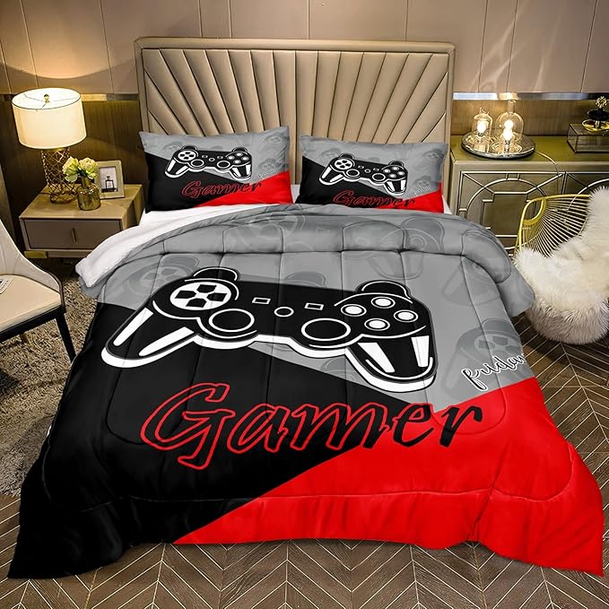 Gaming Comforter for Boys Teen Game Contoller Bedding Set for Kids Down Alternative Comforter for All Season Gamer Home Decor for Comforter Set Full,1 Comforter with 2 Pillowcases