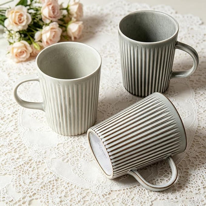 Coffee Mugs Set of 4, 18oz Large Striped Stoneware Coffee Cups with Handle | Handmade Ceramic Mugs Set for Women and Men, Dishwasher and Microwave Safe, Suitable for Hot Coffee, Tea, Cocoa, Milk, Glossy