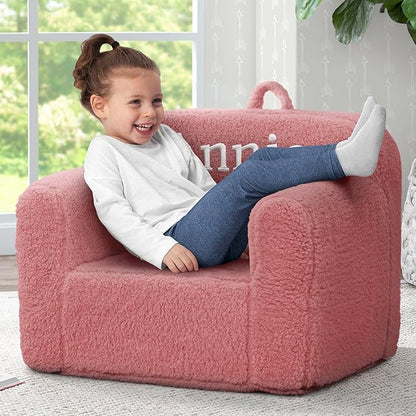Delta Children Personalized Sherpa Cozee Chair - Customize with Name – Foam Kids Chair for Ages 18 Months and Up, Rose