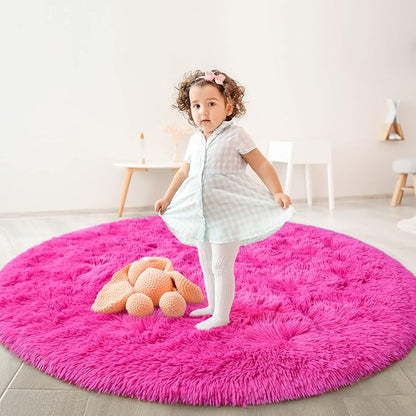 Round Area Rugs for Bedroom (4x4 Feet, Hot Pink)