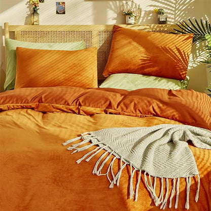 Burnt Orange Color Velvet Comforter Set Cal King Solid Rust Color Flannel Velvet Bedding Comforter Set All Caramel Colour 3 PCs Shaggy Soft Warm and Durable Flannel Blanket Cal King