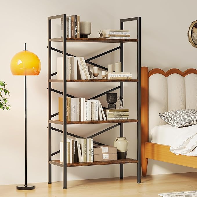 4 Tier Bookshelf 23.6" Width, Kids Bookshelf with Storage, Small Bookcase with Open Shelves, Storage Organization for Bedroom, Living Room and Home Office,Rustic Brown
