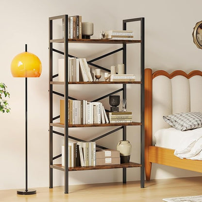 4 Tier Bookshelf 23.6" Width, Kids Bookshelf with Storage, Small Bookcase with Open Shelves, Storage Organization for Bedroom, Living Room and Home Office,Rustic Brown