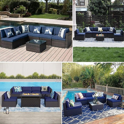 ClawsCover 14Pack Outdoor Patio Seat and Back Cushions Replacement Covers Fit for 7Pieces 6-Seater Wicker Rattan Sectional Couch Chair Furniture Set,Navy-Include Cover Only (Large)