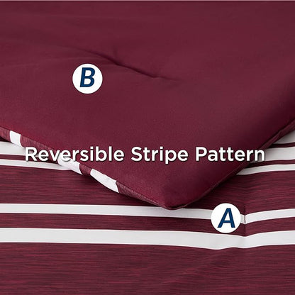 Bedsure Bed in a Bag California King Size 7-Piece Burgundy White Striped Bedding Comforter Sets All Season Bed Set, 2 Pillow Shams, Flat Sheet, Fitted Sheet and 2 Pillowcases