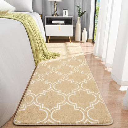 Chicrug Shag Geometric 2x6 Runner Rug for Bedroom, Modern Memory Foam Indoor Hallway Runner Carpet, Fluffy Rug for Living Room Bedside Room Decor for Family, Beige/White