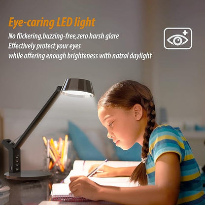 LED Desk Lamp with USB Charging Port, Home Office Desk Lamp Touch Control Dimmable Table Lamp with 3 Color Modes, Eye Caring LED Lamp for Study, Reading, Work (Copper)
