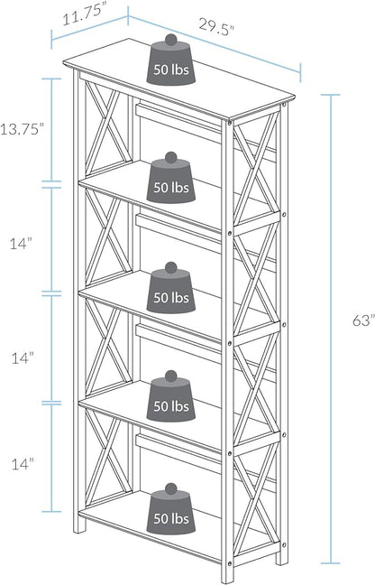 Casual Home Montego Bookcase, 5-Shelf, White,324-51