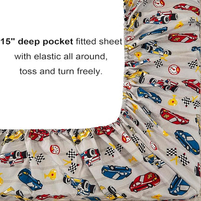 Mooreeke Queen Size Comforter Sets for Boys Kids, 8 Pieces Bed in a Bag Racing Car Bedding Comforter Sheet Set with Shams and Decorative Toy Pillow, Ultral Soft Microfiber Kids Bed Set