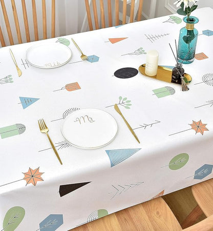 Wipeable Waterproof Tablecloth Vinyl Tablecloths for Rectangle Tables Heavy Duty PVC Tablecloth for Kitchen Dining Table(Small Trees, 54'' x 54'')