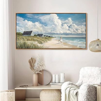 HGUAOA Coastal Canvas Wall Art - Large Landscape Wall Art for Living Room - Ocean and Beach Painting - Blue Artwork for Bedroom Decor - Above Bed Wall Pictures -Beach Theme Print Art