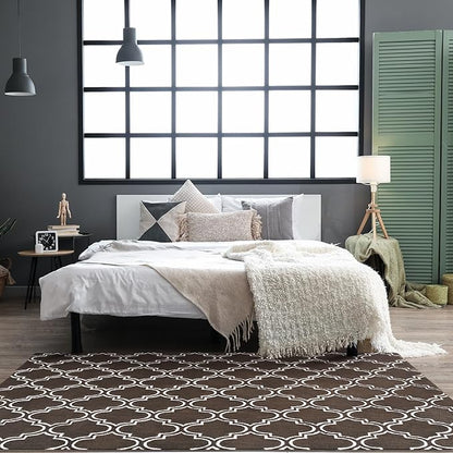 Chicrug Shag Geometric 7x10 Area Rug for Living Room, Large Modern Memory Foam Indoor Carpet, Fluffy Rug for Bedroom Bedside Room Decor for Family Girls Kids Nursery, Brown/White