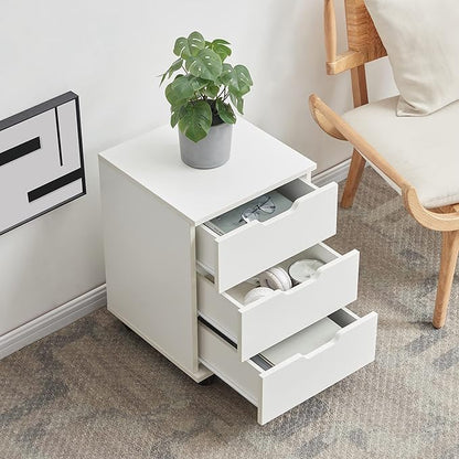 Farini 3-Drawer Vertical Filing Cabinet Rolling Wood Mobile File Cabinets Under Desk for Home Office with Casters (White, Fully Assembled)