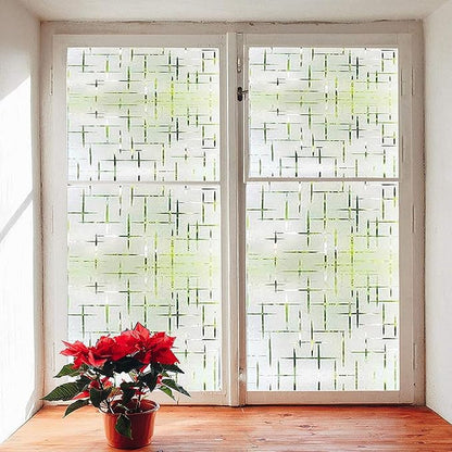 Finnez Frosted Window Film Non-Adhesive, Frosting Privacy Film for Glass Windows, Self Static-Cling Decorative Window Cling for Home Office UV Protection Cross Pattern, 23.6 x 118.1 inches