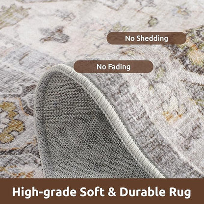 AMOAMI-3X5 Area Rug-Soft Washable Vintage Throw Accent Rugs for Living Room, Entryway, Bedroom, Kitchen, Bathroom, Laundry Room, Kitchen, Bathroom, Bedside, No Slip Grey