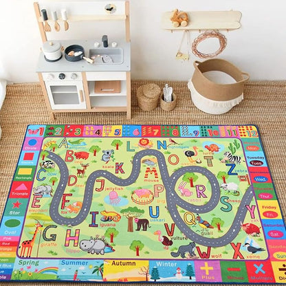 Terrug Kids Rugs for Playroom, Educational Classroom Rug for Kids Room, Washable Nursery Rug Carpet Non Slip Playroom Rug Play Mat for Learning ABC Rug, Numbers, Animal, Colors, Season, 3X5 Feet