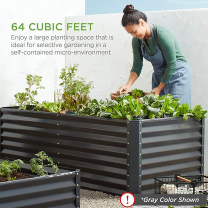 Best Choice Products 8x4x2ft Outdoor Metal Raised Garden Bed, Deep Root Planter Box for Vegetables, Herbs & Flowers, 478-Gallon Capacity, 100% Non Toxic Materials - Sage Green