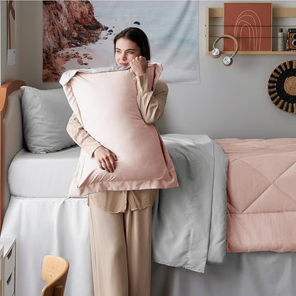 Bedsure Blush Pink Twin XL Comforter Set with Sheets - 5 Pieces Reversible Twin XL Bed in a Bag for College, Twin XL Bedding Set with Comforters, Sheets, Pillowcase & Sham