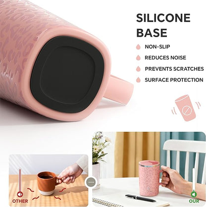 Ideus 16 oz Insulated Stainless Steel Coffee Mug with Lid, Leopard Pink | Perfect for home, office, or daily use| Easy to clean wide mouth| Sweat-proof| On the go
