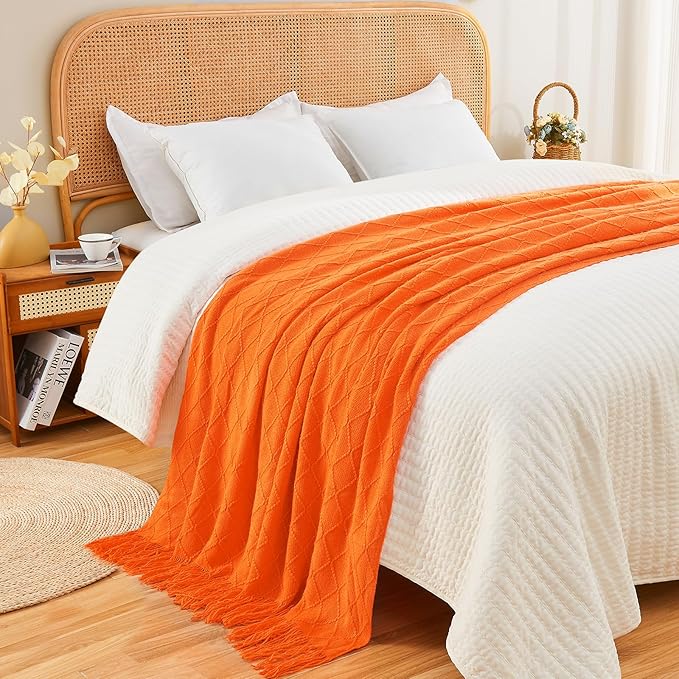 inhand Fall Throw Blanket Burnt Orange Halloween Decor for Couch, Soft Living Room Home Decor Knitted Blanket, Outdoor Lightweight Autumn Blanket, Farmhouse Warm Fall Decoration Indoor, 50"x60"