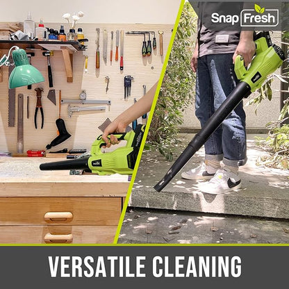SnapFresh Cordless Leaf Blower - 180 CFM Leaf Blower with Battery & Charger, 2 Section Tubes, Free Control Speed,Lightweight, Electric Leaf Blower for Blowing Leaves, Lawn Care, Dust & Other Debris