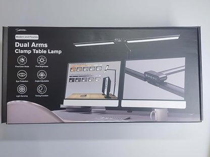 Hapfish LED Desk Lamps for Home Office, 24W Double Head Clip on Desk Light Bar with Light Sensor Function, 5 Color Modes and 5 Dimmable, Eye Protection Clamp Lamp for Monitor Studio Reading Study