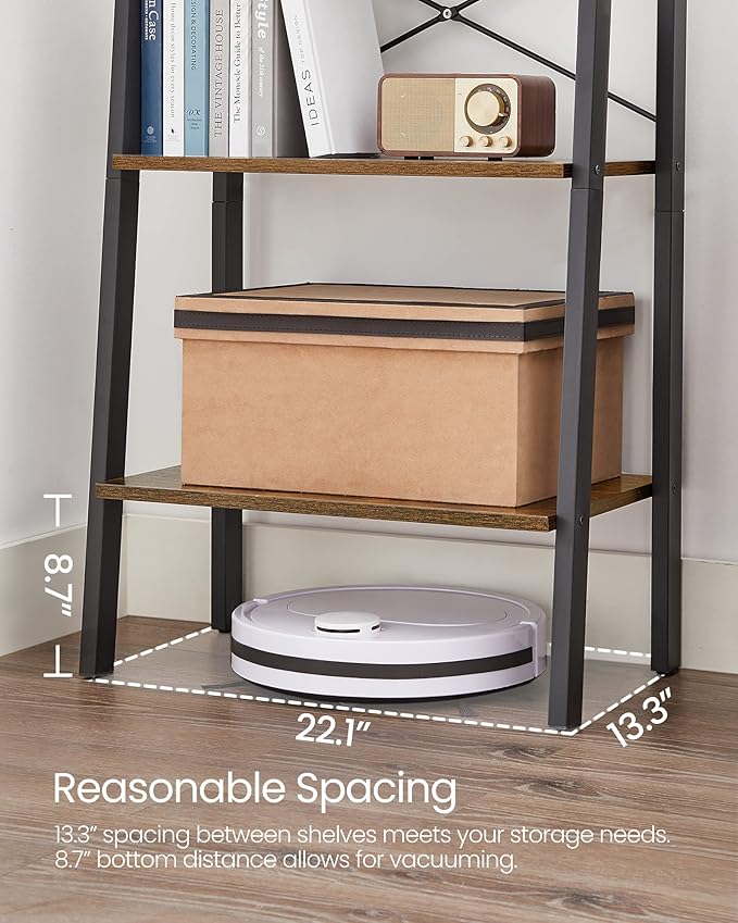 VASAGLE Ladder Shelf, 5-Tier Bookshelf, Storage Rack, Bookcase with Steel Frame, Wood Look Accent Furniture with Metal Frame, 22.1 x 13.3 x 67.7 Inches, Rustic Brown ULLS45X