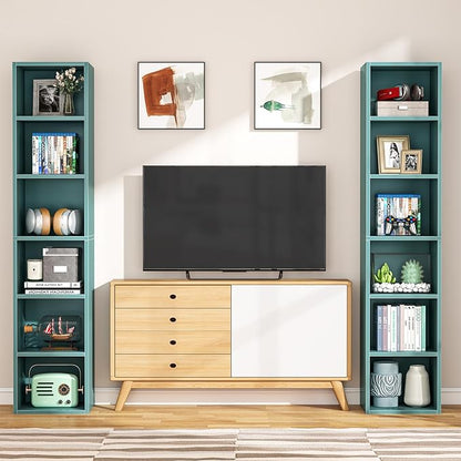 70.9 Inch Tall Narrow Bookcase, Corner Bookshelf 6 Tier Cube Display Shelf Storage Organizer for Small Space, Blue