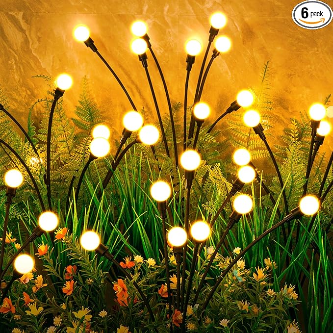 ASMAD Solar Lights Outdoor(6-Pack, 48 LEDs), Solar Garden Lights, Outdoor Decorations, Firefly Light for Patio Decor, Big Bulb, Unique Gifts for Women, Gifts for Grandma