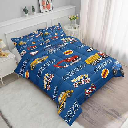 Datura home Kids Comforter Set Butterfly Printed Pattern Bedding Set with 1 Comforter and 2 Pillowcases for Girls Boys Bedroom All Season(Truck Twin)