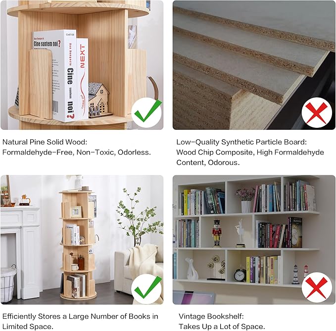 4 Tier Rotating Bookshelf 360 Display, Spinning Bookshelf Tower for Kids, Side Table, Floor Standing Bookcase Dtorage Rack, Circular Bookshelf Rotating for Living Room Study Room Office