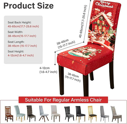 6PCS Christmas Dining Chair Covers Stretch Removable Washable Dining Room Chair Protector Slipcovers Santa Claus House Wreaths Kitchen Chair Cover Slipcover Protector for Xmas Holiday Party Home Décor