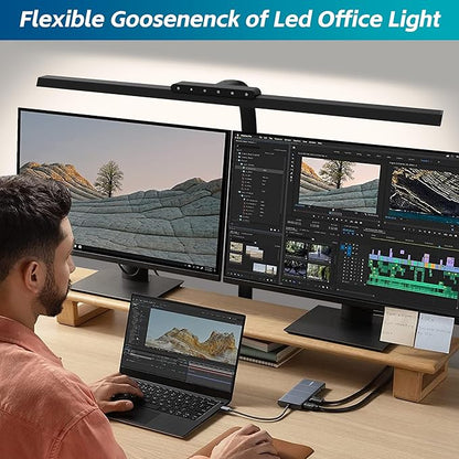 Desk Lamp, Stepless Dimming Desk Lamp with Clamp Flexible Gooseneck Desk Lamps for Home Office Eye Caring Desk Light Modern 24W Office Light for Sewing Studying Working Drawing