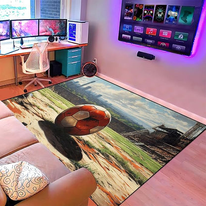 Football Rug - Football Decor for Boys Bedroom Soccer Rug for Play Area Football Printed Rug for Kids Room Basketball Rugs for Teen Boys Bedroom Playmat Area Rugs for Kids Rooms,2'5''×4'